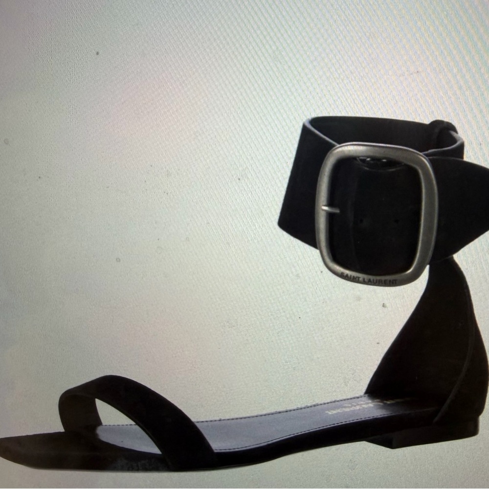 Saint Laurent Black Suede Ankle Strap Sandals